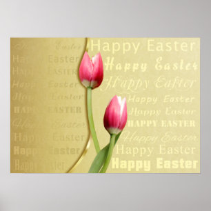 Easter Tulips Gold Typografie Poster