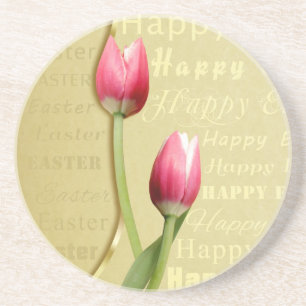 Easter Tulips Gold Typografie Zandsteen Onderzetter