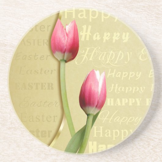 Easter Tulips Gold Typografie Zandsteen Onderzetter (Voorkant)