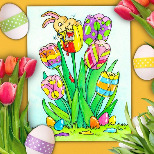 Easter Tulips with Bunny Postcard Briefkaart