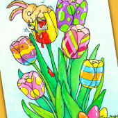 Easter Tulips with Bunny Postcard Briefkaart