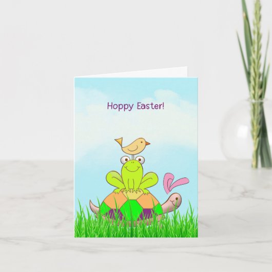 Easter Turtle and Frog and Bird in Grass Card Feestdagen Kaart (Voorkant)