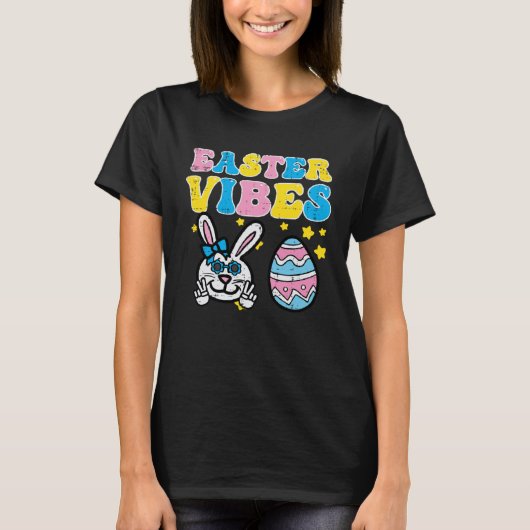 Easter Vibes Bunny Peace Retro Groovy Hippie Women T-shirt (Voorkant)
