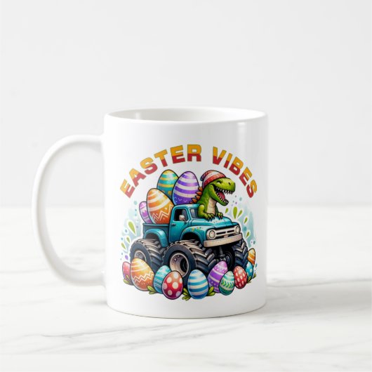 Easter Vibes Dino op Monster Truck met Paasei Koffiemok (Links)