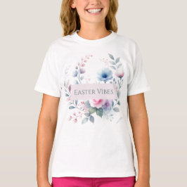 Easter Vibes Kinder T-shirt met bloemenachtergrond