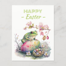 Easter Waterverf Groene Kikkereieren & Bloemen -