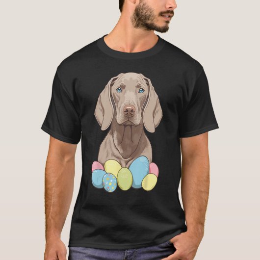 Easter Weimaraner Bunny Eggs Dog on Easter Weimara T-shirt (Voorkant)