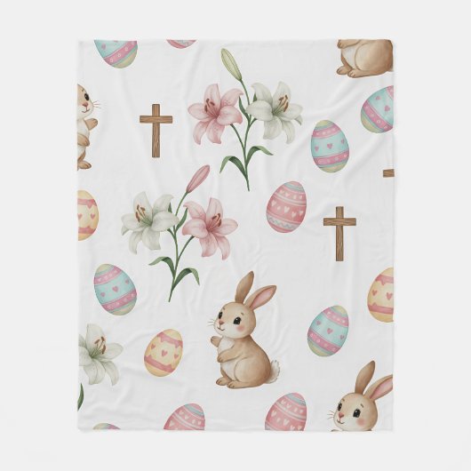 Easter Whimsy – Seamless Bunny & Lily Pattern Fleece Deken (Voorkant)