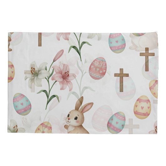Easter Whimsy – Seamless Bunny & Lily Pattern Kussensloop (Achterkant)