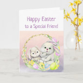 Easter Wishes Special Friend Cute Animals  Bunny Kaart (Gele Bloem)