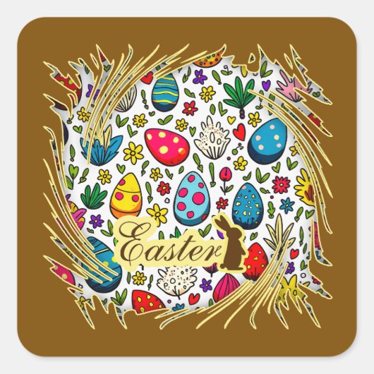 Easter Wreath – Spring Bunny - Autocolante Vierkante Sticker (Voorkant)