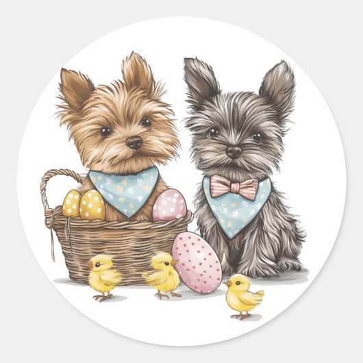 Easter Yorkshire Terrier honden Ronde Sticker (Voorkant)