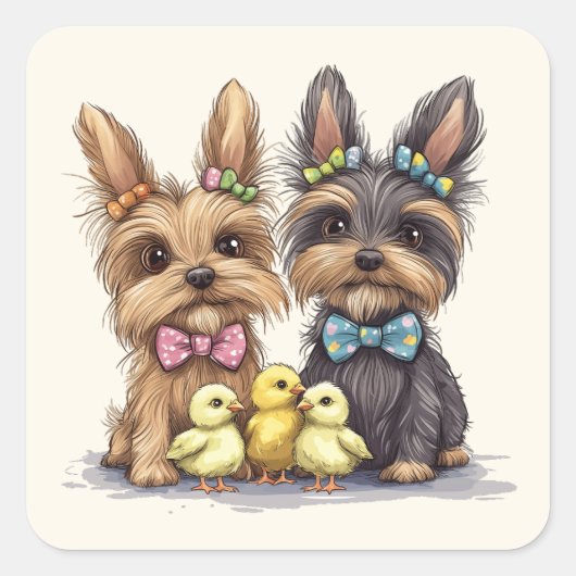 Easter Yorkshire Terrier honden Vierkante Sticker (Voorkant)