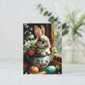 Easterbunny met geschilderde eieren bloemstukken briefkaart (Staand voorkant)