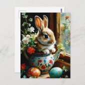 Easterbunny met geschilderde eieren bloemstukken briefkaart (Voorkant / Achterkant)