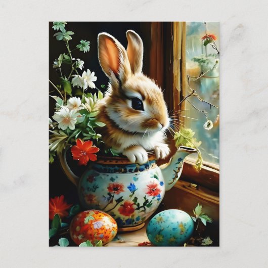 Easterbunny met geschilderde eieren bloemstukken briefkaart (Voorkant)