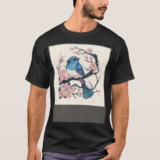 Eastern Blue Bird and Sakura Blossom Branch T-shirt (Voorkant)