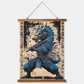 Eastern Blue Dragon Samurai Warrior - Japanse inkt Hangend Wandkleed