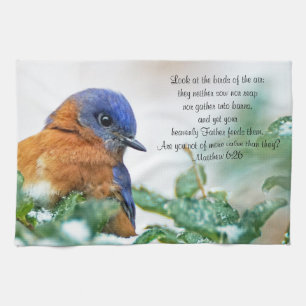 Eastern Bluebird Kitchen Towel Matthew 6:26 Theedoek