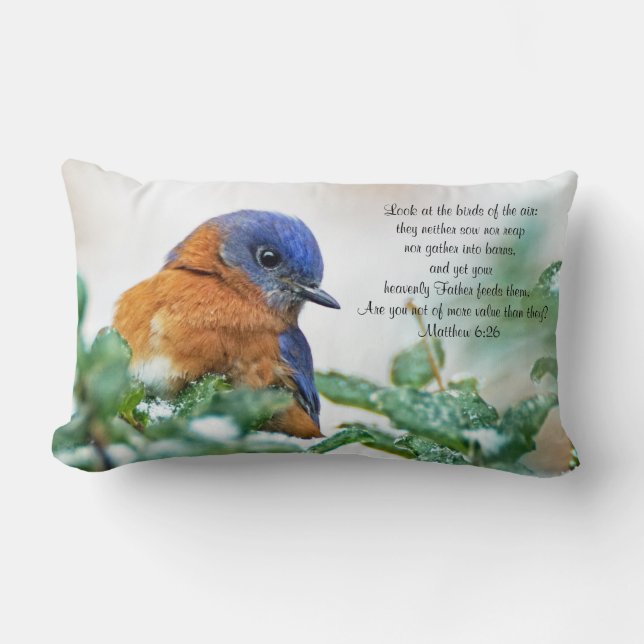 Eastern Bluebird Lumbar Pillow Matthew 6:26 Kussen (Voorkant)