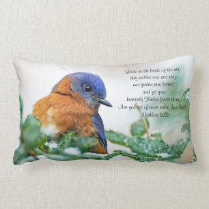 Eastern Bluebird Lumbar Pillow Matthew 6:26 Kussen