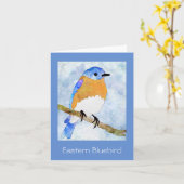 Eastern Bluebird - man - waterverf Notecard Kaart (Gele Bloem)