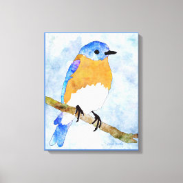 Eastern Bluebird - mannetje - waterverf stijl canv Canvas Afdruk