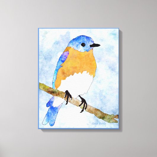 Eastern Bluebird - mannetje - waterverf stijl canv Canvas Afdruk (Voorkant)