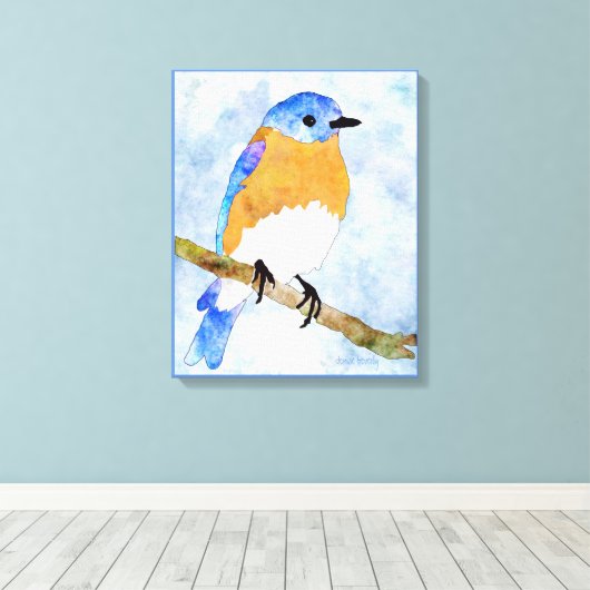 Eastern Bluebird - mannetje - waterverf stijl canv Canvas Afdruk (Insitu (Houten vloer))