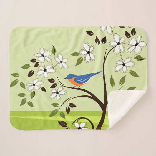Eastern Bluebird On Flowering Tree Sherpa Deken (Voorkant (horizontaal))