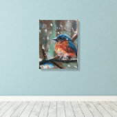 Eastern Bluebird Song Bird Winter Scene Canvas Afdruk (Insitu (Houten vloer))