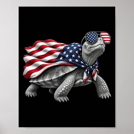Eastern Box Turtle 4th Of July Aamerican Flag Poster (Voorkant)