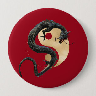 Eastern Chinese Dragon Yin Yang Ronde Button 4,0 Cm