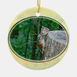 Eastern Chipmunk op Stump Keramisch Ornament