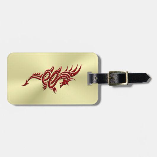 Eastern Crimson Dragon, ingegraveerd op goud Bagagelabel (Voorkant horizontaal)