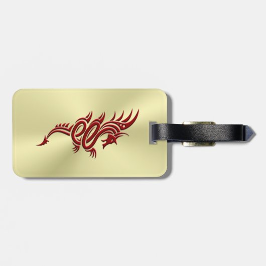 Eastern Crimson Dragon, ingegraveerd op goud Bagagelabel (Achterkant horizontaal)