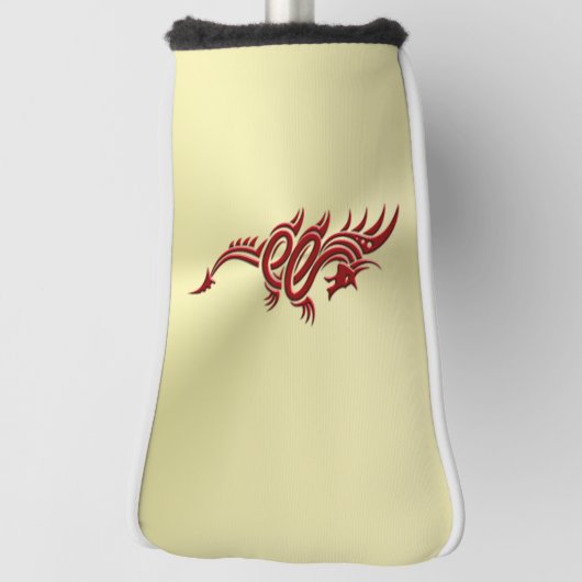 Eastern Crimson Dragon, ingegraveerd op goud Golfheadcover (Draai 90)