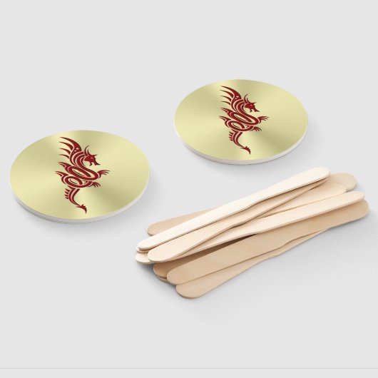 Eastern Crimson Dragon, ingegraveerd op goud Handwaaier (Niet-gemonteerd)