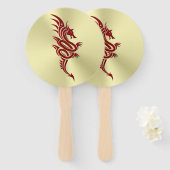 Eastern Crimson Dragon, ingegraveerd op goud Handwaaier (Voorkant en achterkant)
