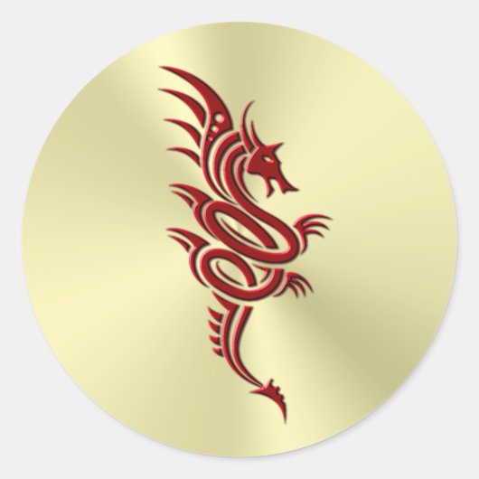 Eastern Crimson Dragon, ingegraveerd op goud Ronde Sticker (Voorkant)