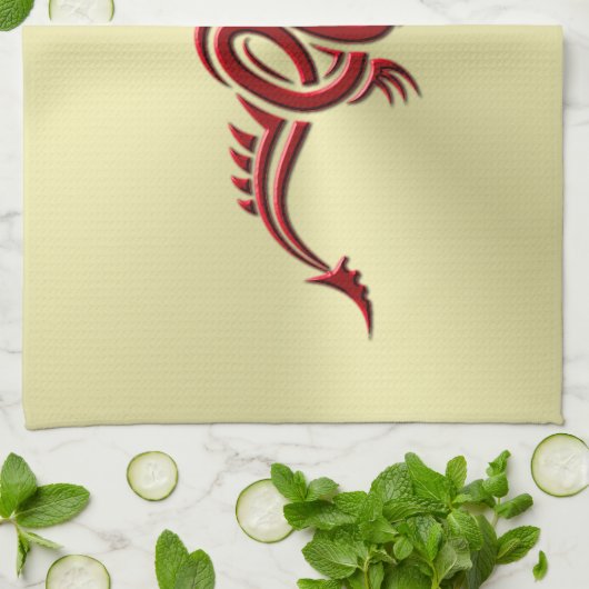 Eastern Crimson Dragon, ingegraveerd op goud Theedoek (Gevouwen)