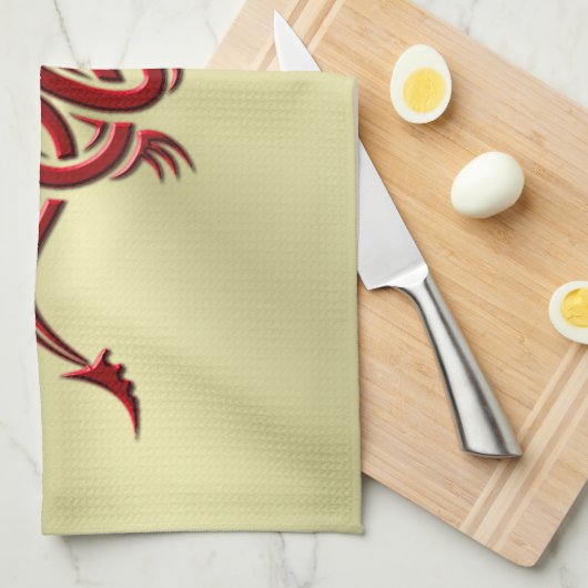 Eastern Crimson Dragon, ingegraveerd op goud Theedoek (Quarter Fold)