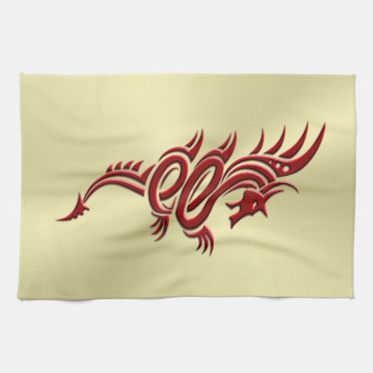 Eastern Crimson Dragon, ingegraveerd op goud Theedoek (Horizontaal)