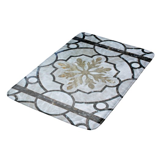 Eastern Floral Marble Pattern Grayish Blue & Gold Badmat (Gekanteld)