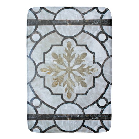 Eastern Floral Marble Pattern Grayish Blue & Gold Badmat (Voorkant Verticaal)