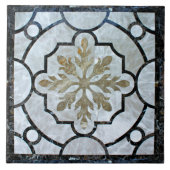 Eastern Floral Marble Pattern Grayish Blue & Gold Tegeltje (Voorkant)