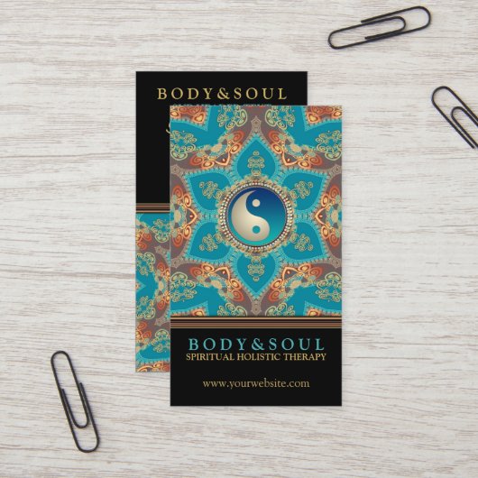 Eastern Gold Lotus Flower Yin Yang Visitekaartjes (Voorkant / Achterkant in situ)