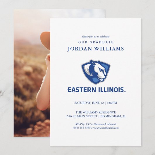 Eastern Illinois Panthers hoofd- en woordmerklogo Aankondiging (Voorkant / Achterkant)