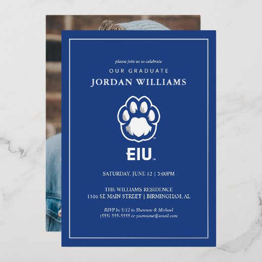 Eastern Illinois Panthers Paw Print & EIU Folie Uitnodiging (Voorkant / Achterkant)