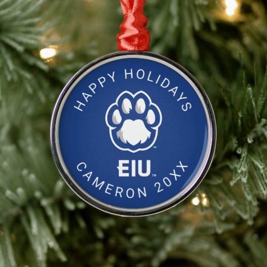 Eastern Illinois Panthers Paw Print & EIU Metalen Ornament (Boom)